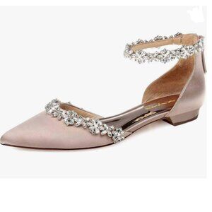 XYD Nude Pointed Toe D'Orsay Sparkly Rhinestones Ankle Strap Wedding Sandals
